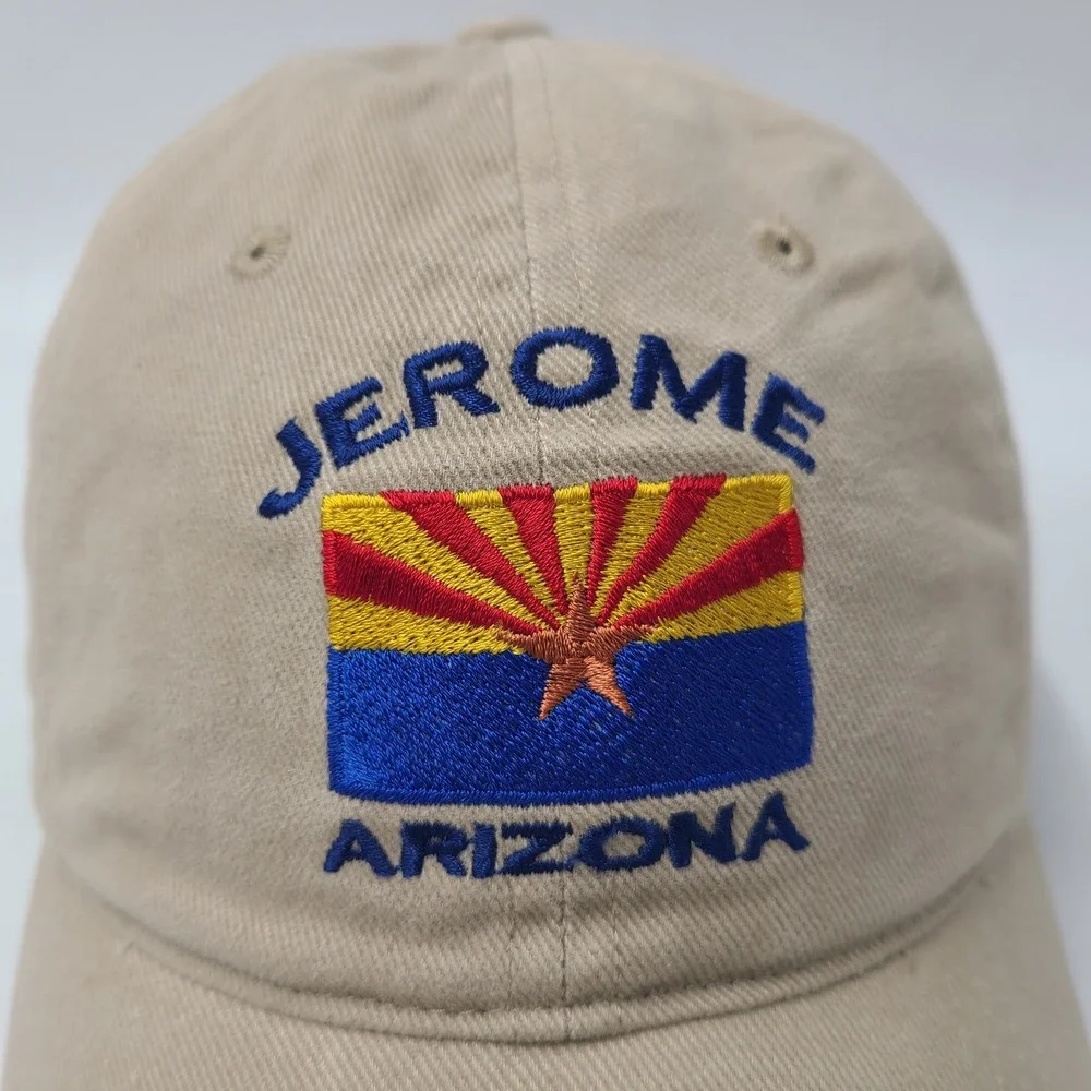 Vintage Jerome Arizona Hat Strapback Beige State Flag Logo Casual Travel Dad Men